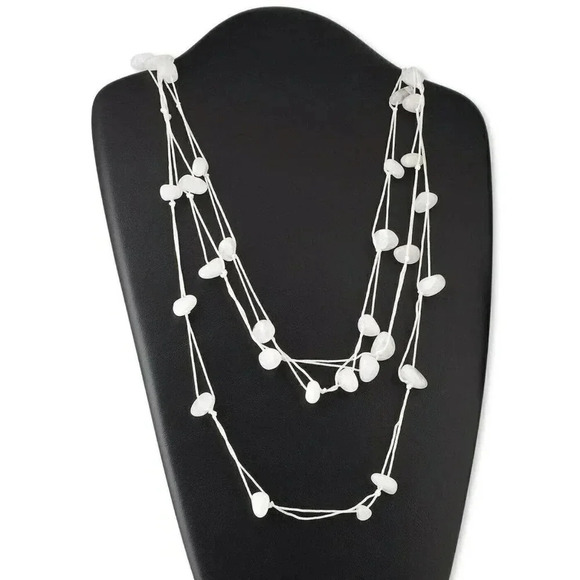 Pinkdiva Jewelry - Handcrafted Nepal Polished White Agate Gemstone Knotted Multi Strand Necklace